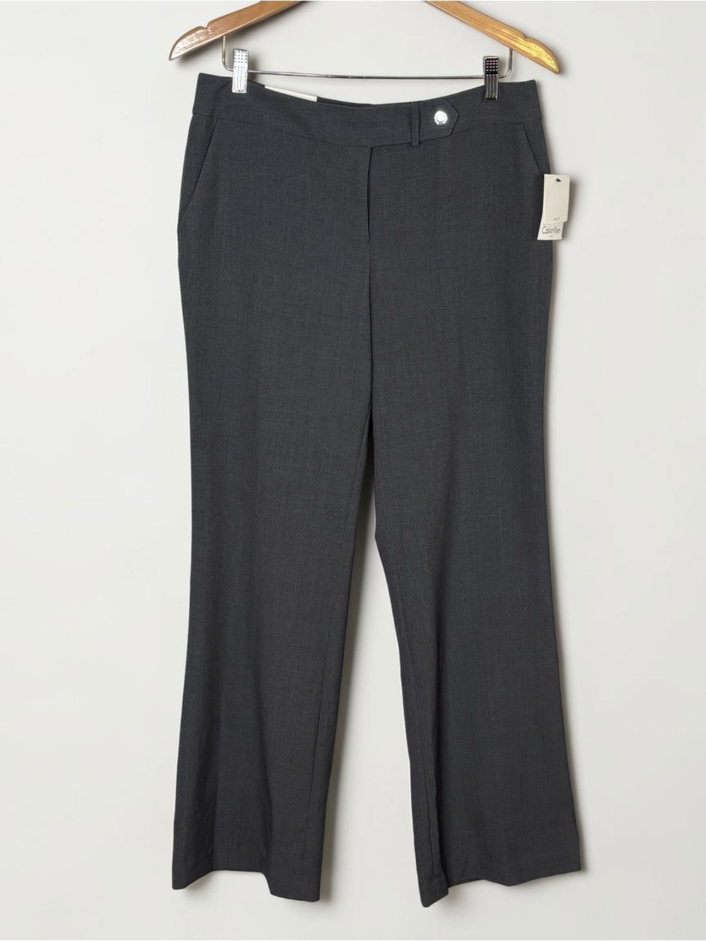 NWT Calvin Klein Charcoal Gray Straight Leg Dress Pants 8 Luxe Stretch *Flaw